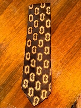 Vintage 70s Monsieur Bernard Brown‎ Geometric Polyester Tie